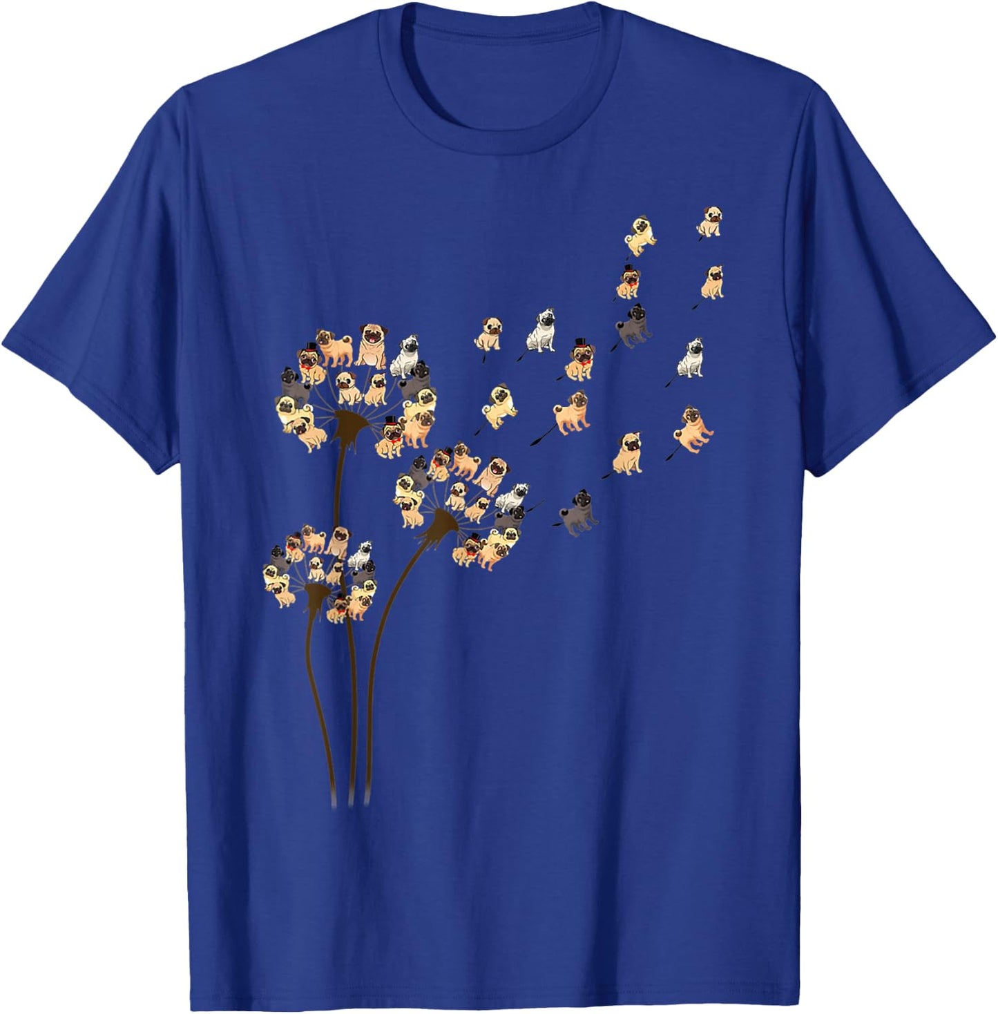 Flower Pug Dog Dandelion Funny Animals Lover T-Shirt - T-Shirt | Royal