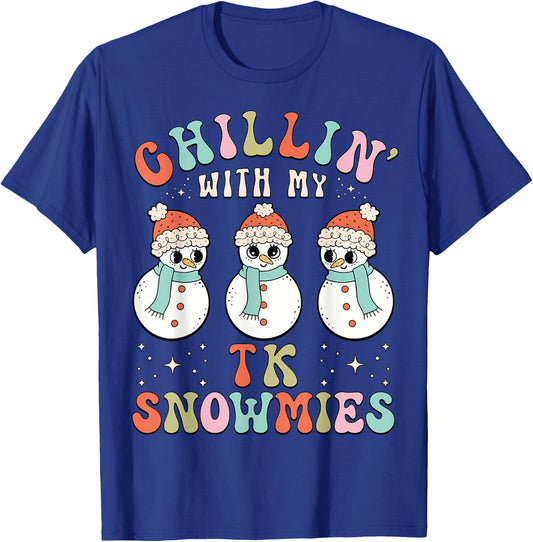 Chillin With My TK Snowmies Snowman Teacher Christmas Pajama T-Shirt - T-Shirt | Royal