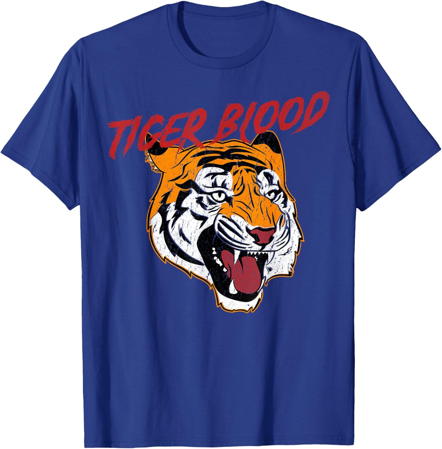 Tiger Blood Distressed Roaring Tiger Graphic T-Shirt - T-Shirt | Royal
