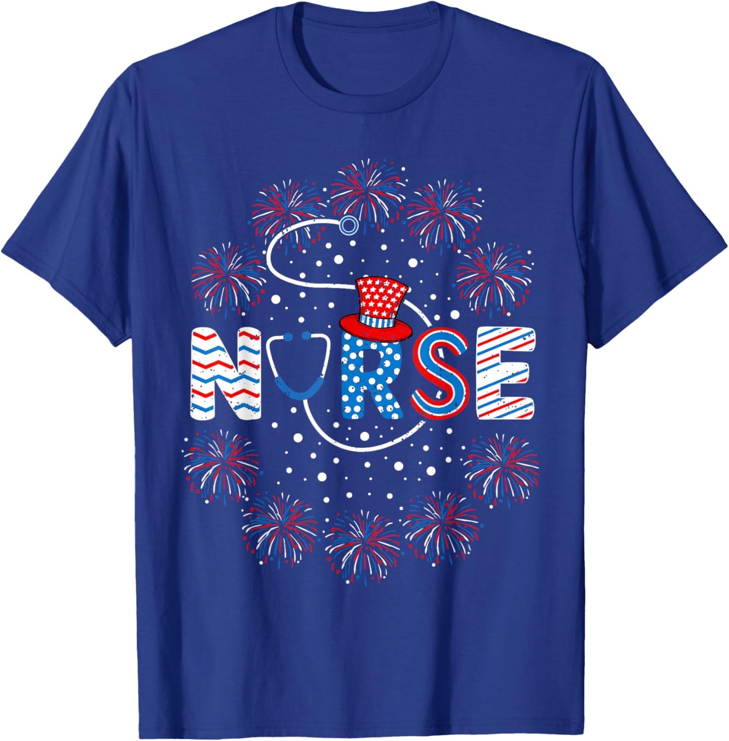 4th of July Nurse American Flag Fourth Of July Nurse T-Shirt - T-Shirt | Royal