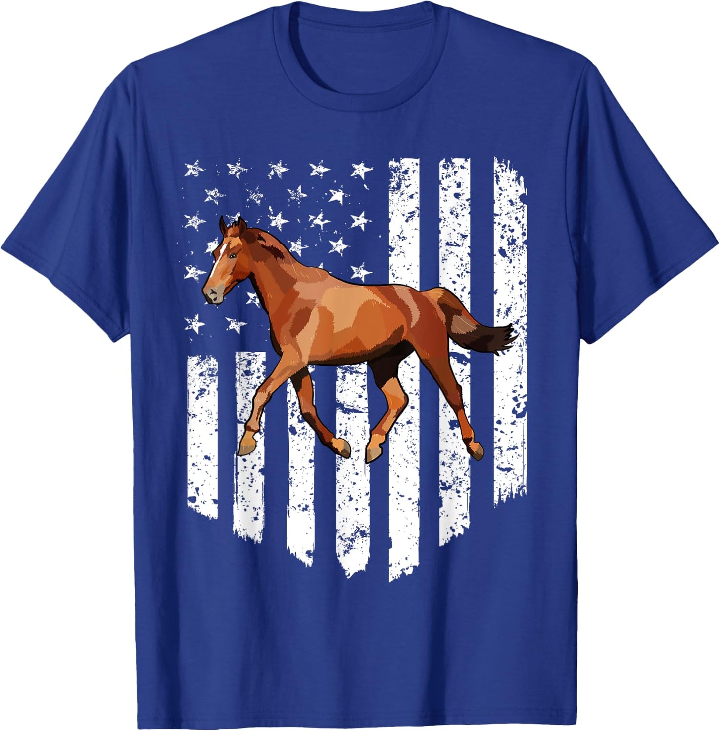 White American Flag Brown Horse 4th Of July Farm Animal Kids Men T-Shirt - T-Shirt | Royal