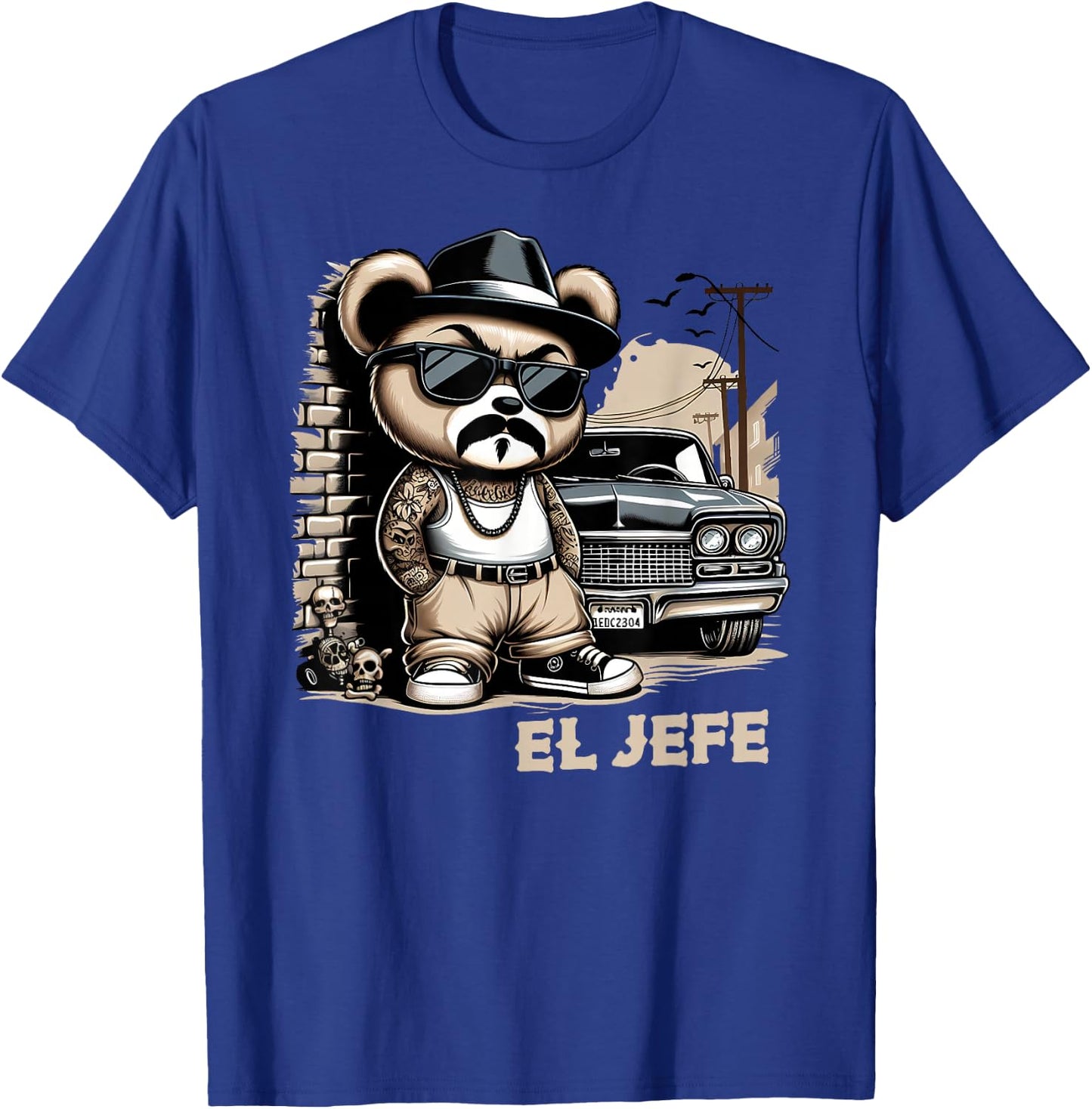 EL JEFE Hip Hop Teddy Bear Lowrider Shirt Chicano Cholo T-Shirt - T-Shirt | Royal