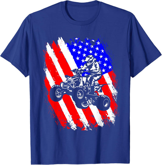 Quad Biker America USA Flag Gift Four Wheeler ATV Quad Bike T-Shirt - T-Shirt | Royal