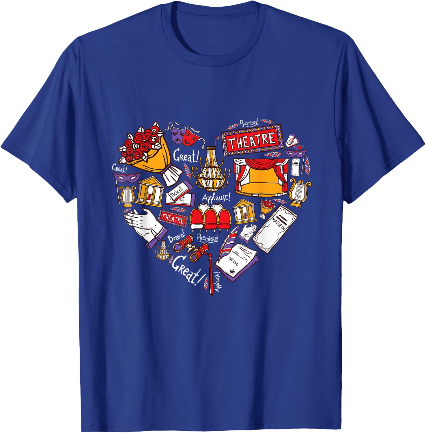 Theatre heart love actor actress gift women kids T-Shirt - T-Shirt | Royal