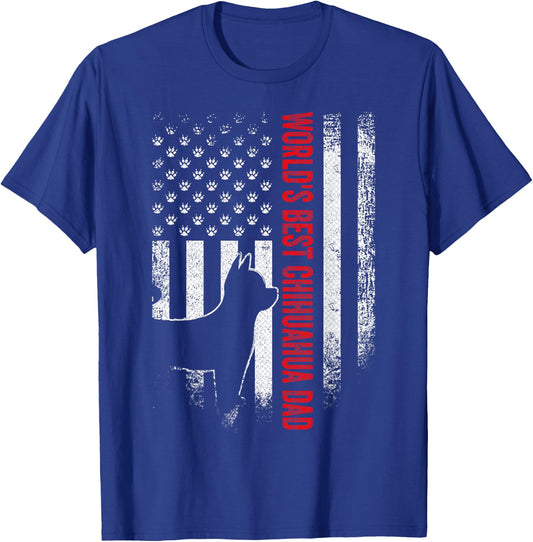 Vintage American Flag World's Best Chihuahua Dad Silhouette T-Shirt - T-Shirt | Royal