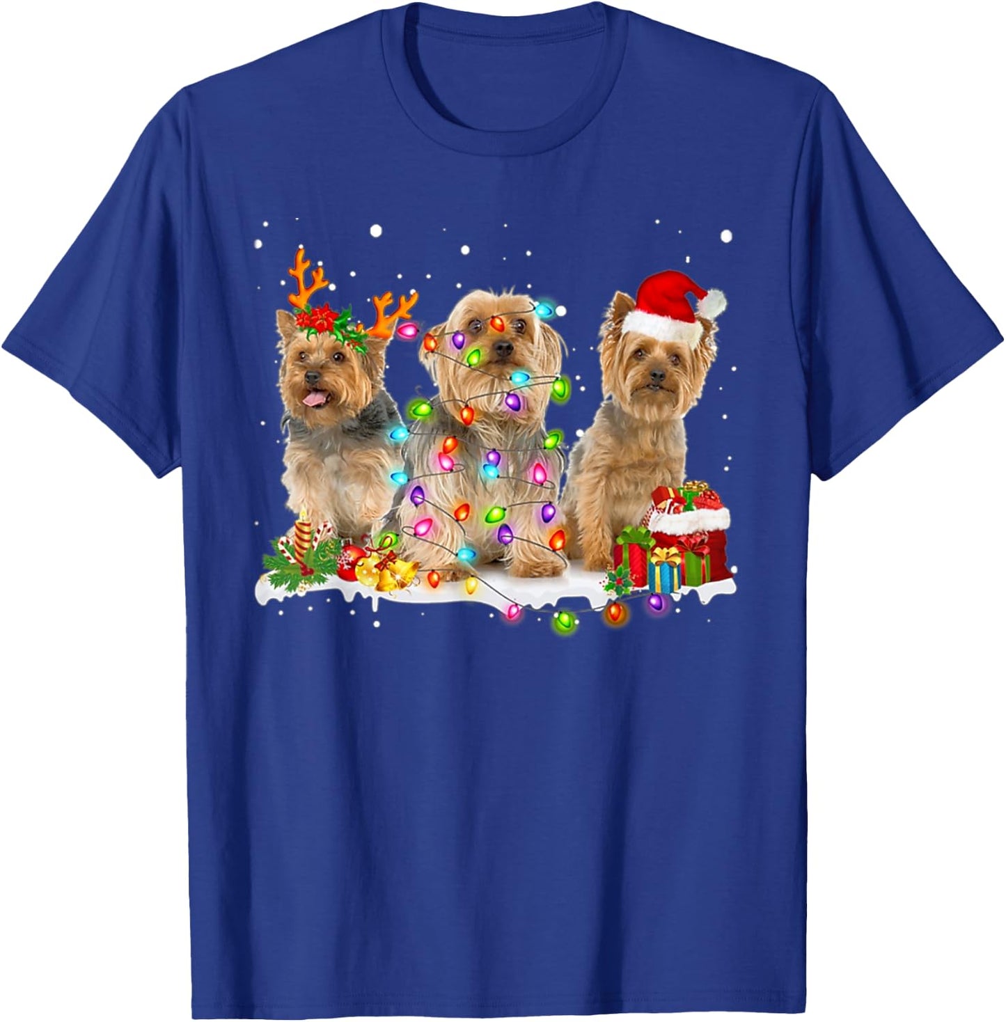 Three Silky Terrier Xmas Silky Terrier-Snow-Christmas Lover T-Shirt - T-Shirt | Royal