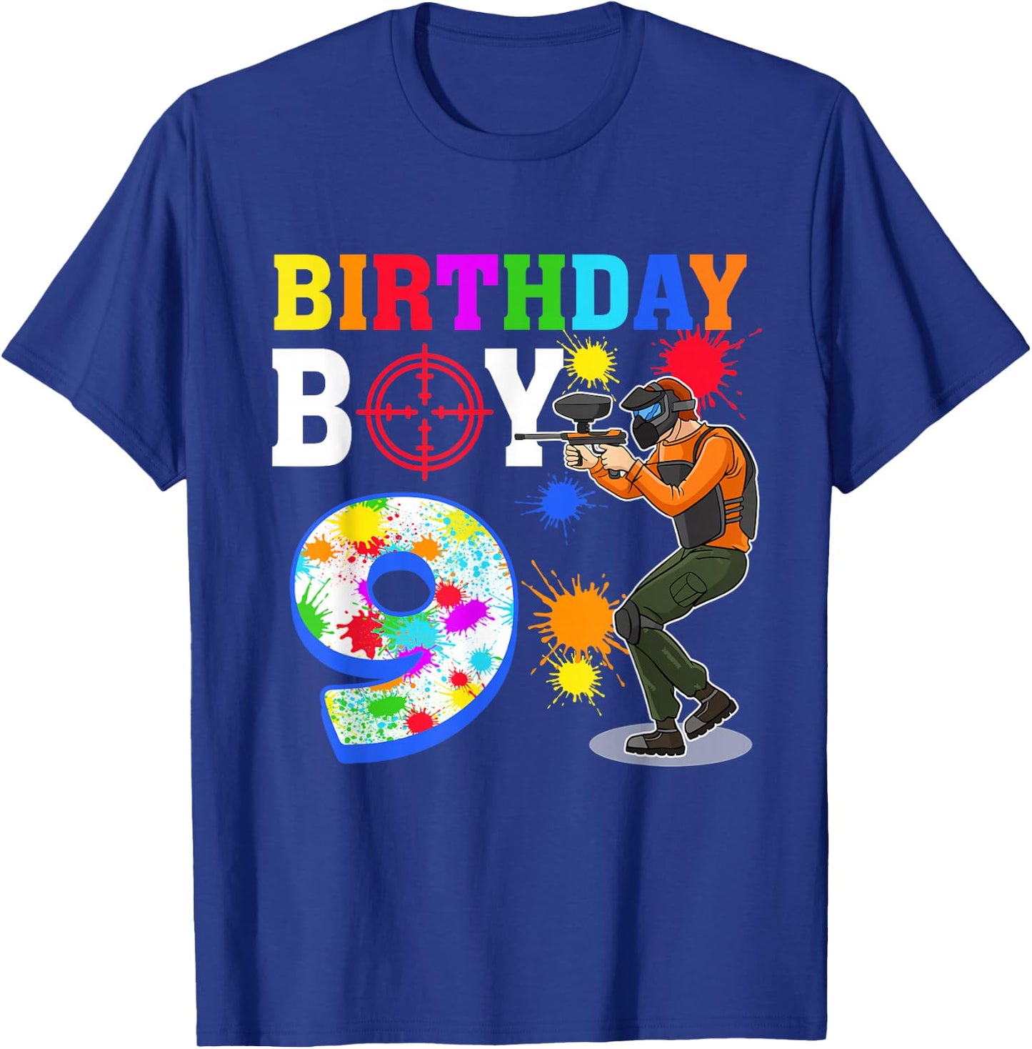 9 Year Old Paintball Boy 9th Birthday Party T-Shirt - T-Shirt | Royal