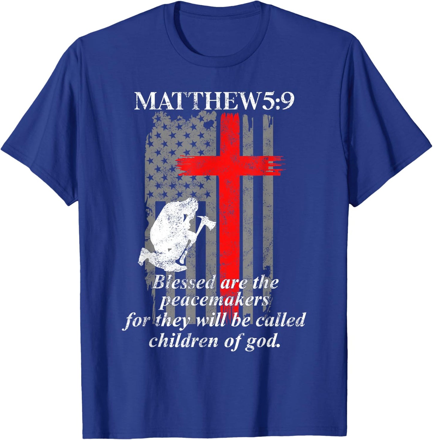 Thin Red Line Fireman Cross Bible Verse Firefighter USA Flag T-Shirt - T-Shirt | Royal