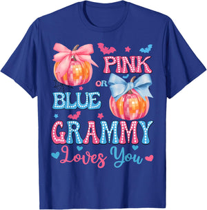 Pink or Blue Grammy Loves You Gender Reveal Halloween T-Shirt - T-Shirt | Royal