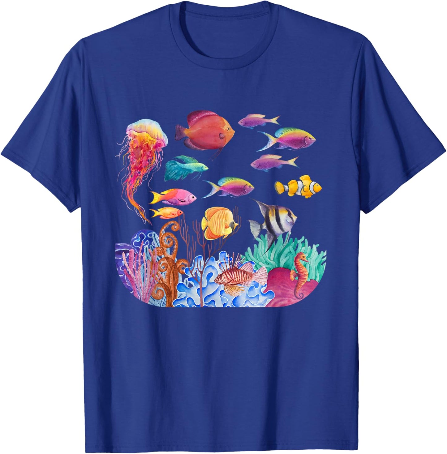 Ocean Scene - Watercolor Sea Life T-Shirt - T-Shirt | Royal