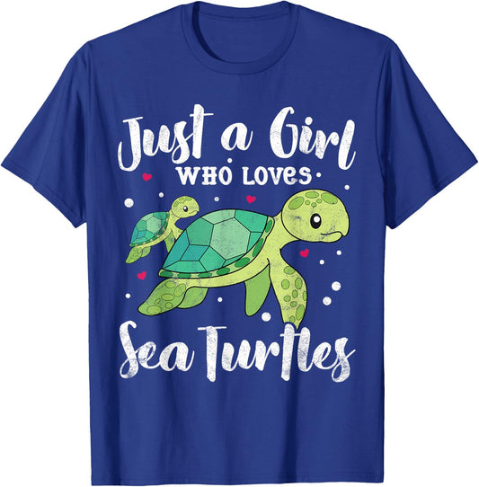 Just A Girl Who Loves Sea Turtle Women Gift Kids Mom Lover T-Shirt - T-Shirt | Royal