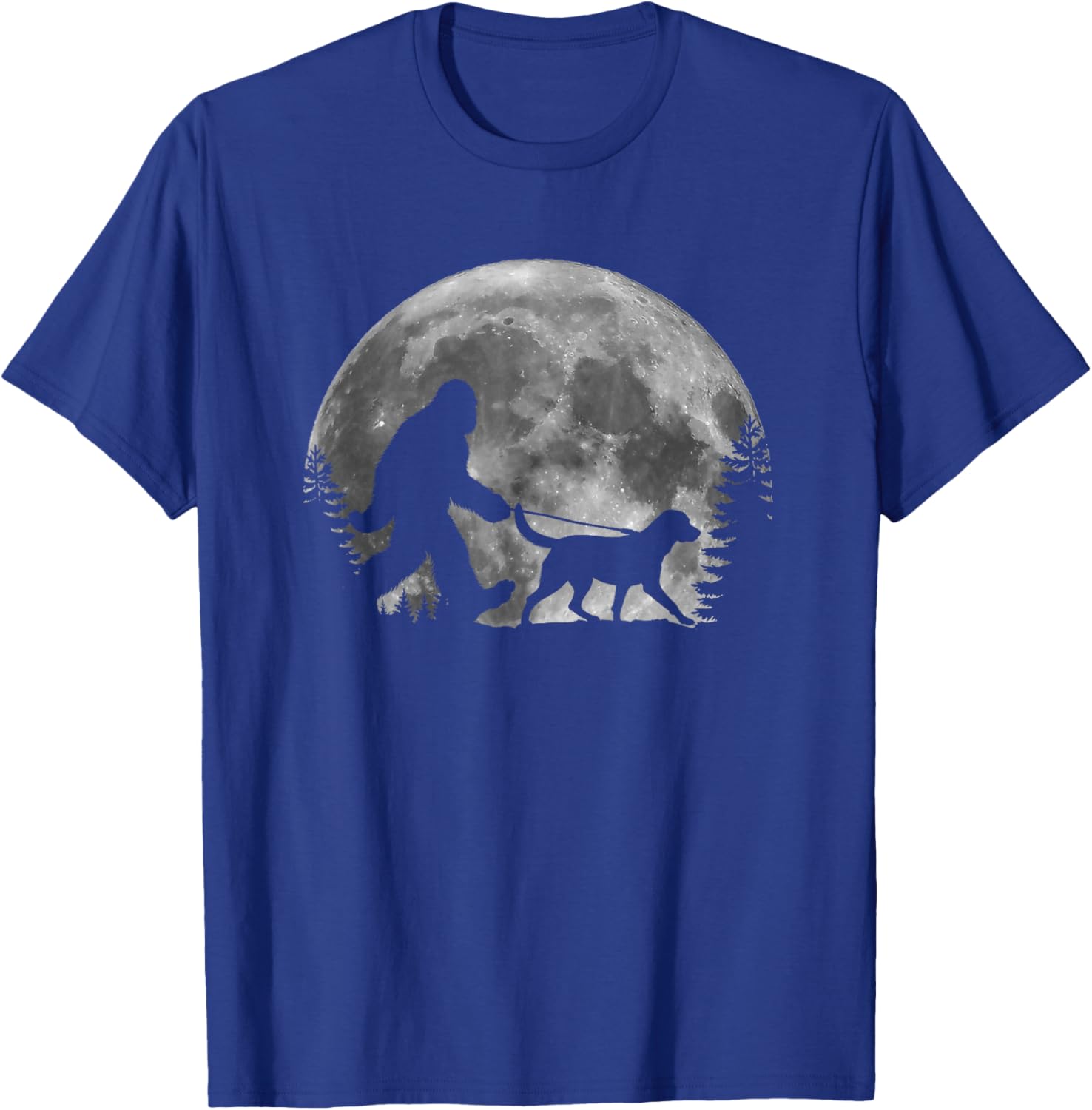 Bigfoot Walking a Dog Labrador Retriever Dad Moon Halloween Men Women Kids T-Shirt - T-Shirt | Royal