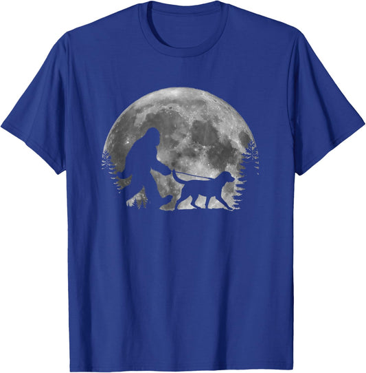 Bigfoot Walking a Dog Labrador Retriever Dad Moon Halloween Men Women Kids T-Shirt - T-Shirt | Royal