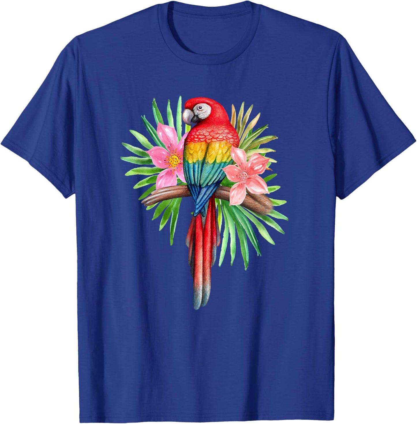 Parrot In Tropical Flowers Summer Beach Tiki Party Luau T-Shirt - T-Shirt | Royal