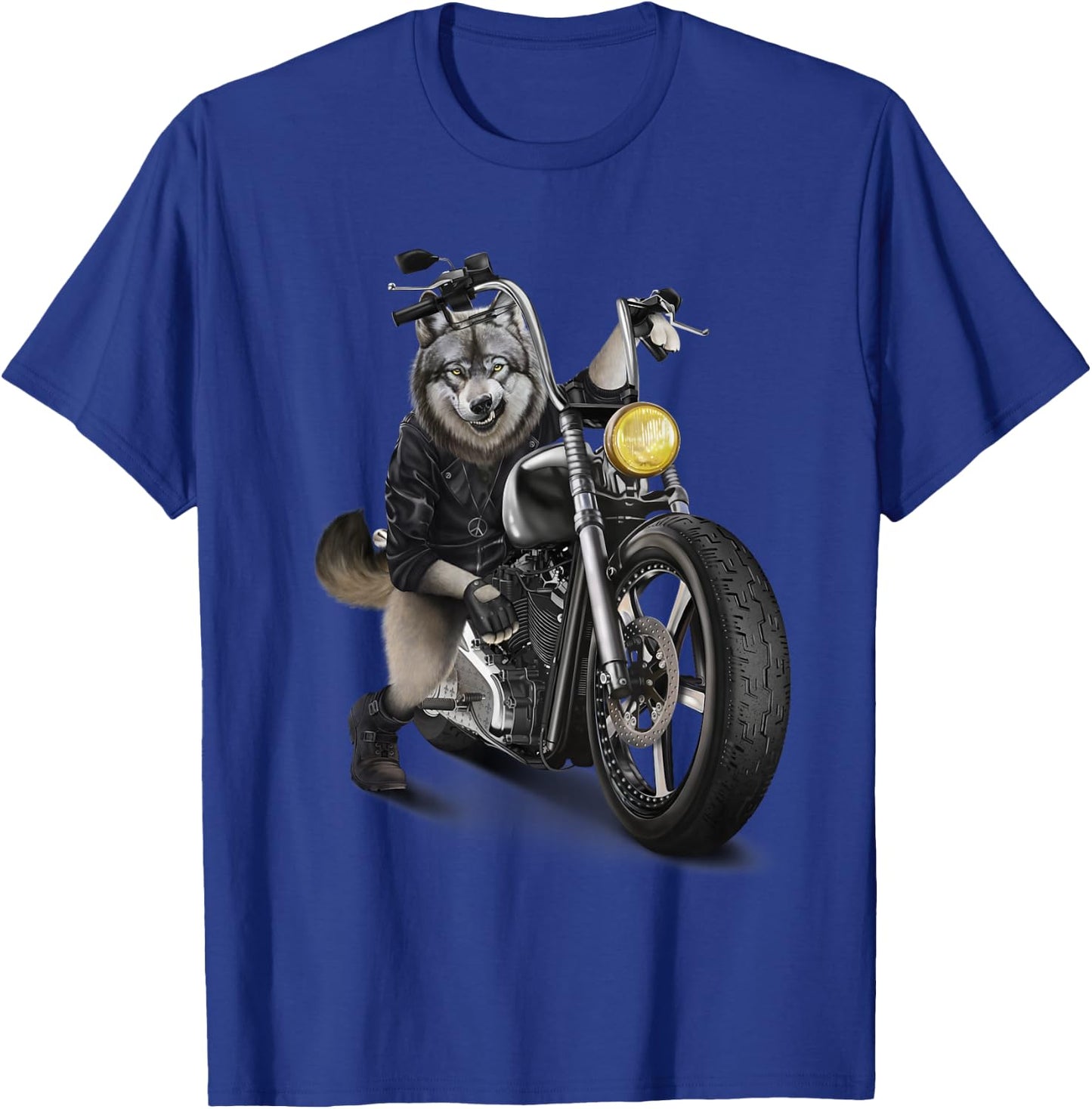 Grey Wolf Riding Chopper Motorcycle T-Shirt - T-Shirt | Royal