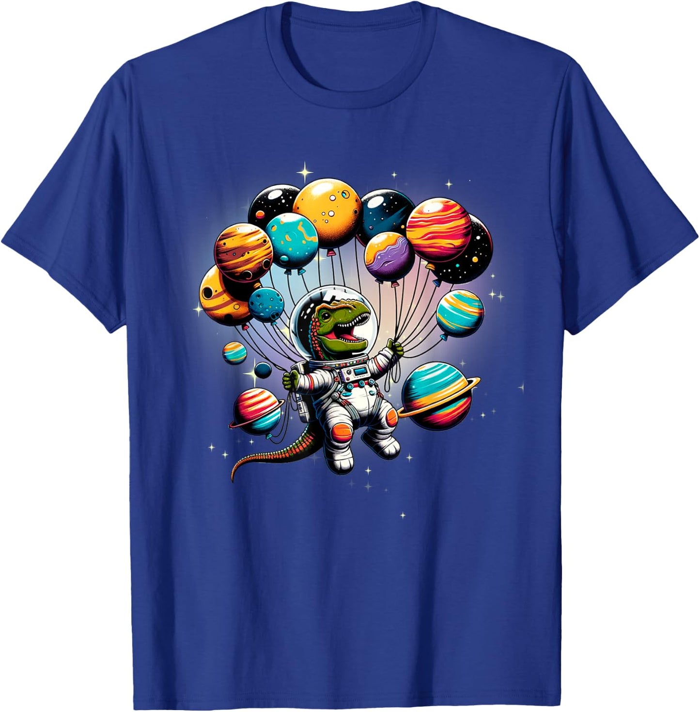 Astronaut Dinosaur With Balloons In Space Women Kids T-Shirt - T-Shirt | Royal
