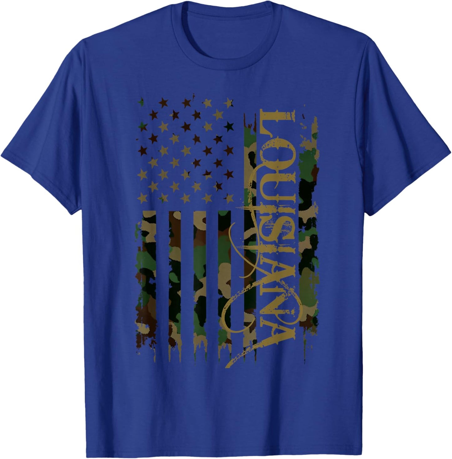 Louisiana United States Distressed Camo w US Flag T-Shirt - T-Shirt | Royal
