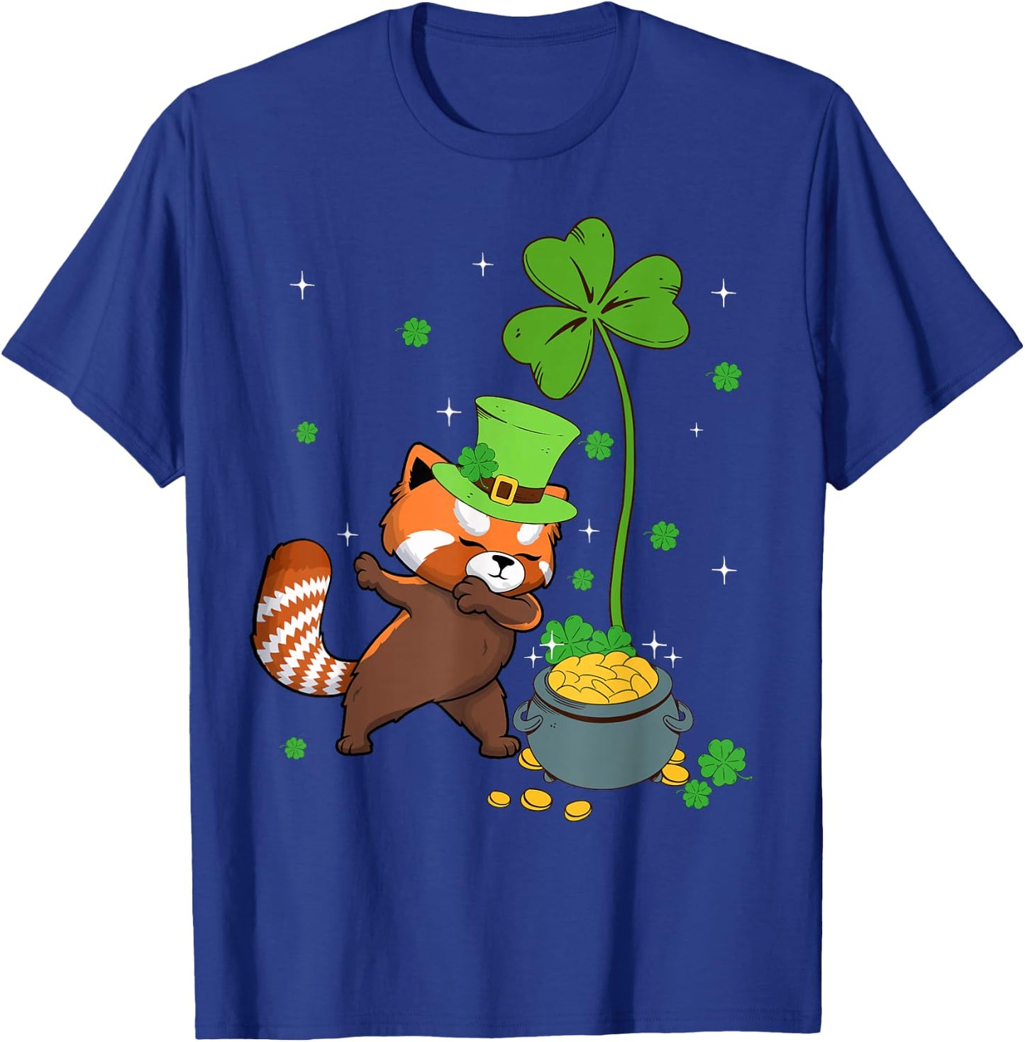 Shamrock Leprechaun Red Panda St Patrick's Day T-Shirt - T-Shirt | Royal