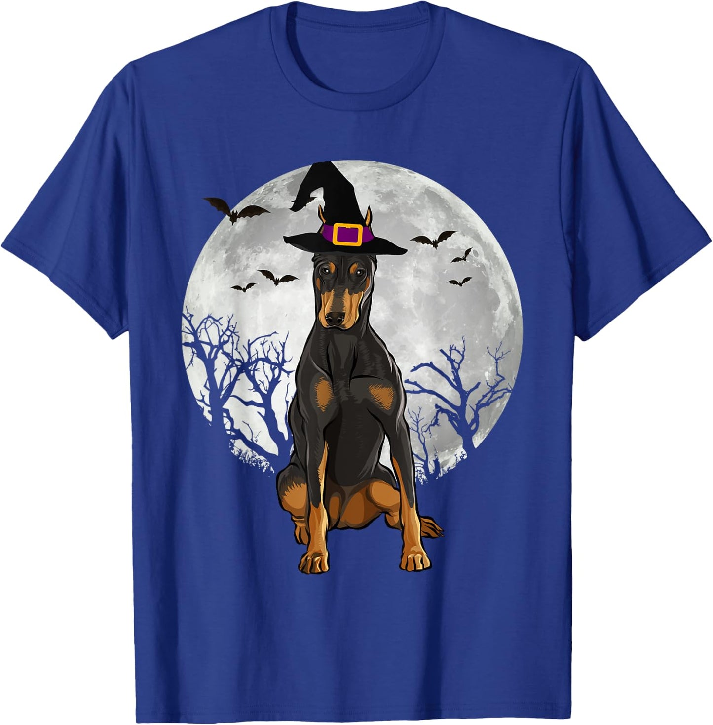 Scary Doberman Pinscher Dog Witch Hat Halloween T-Shirt - T-Shirt | Royal