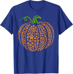 Dog Paw Print Pumpkin Autumn Fall Animal Lover Halloween Women Kids T-Shirt - T-Shirt | Royal