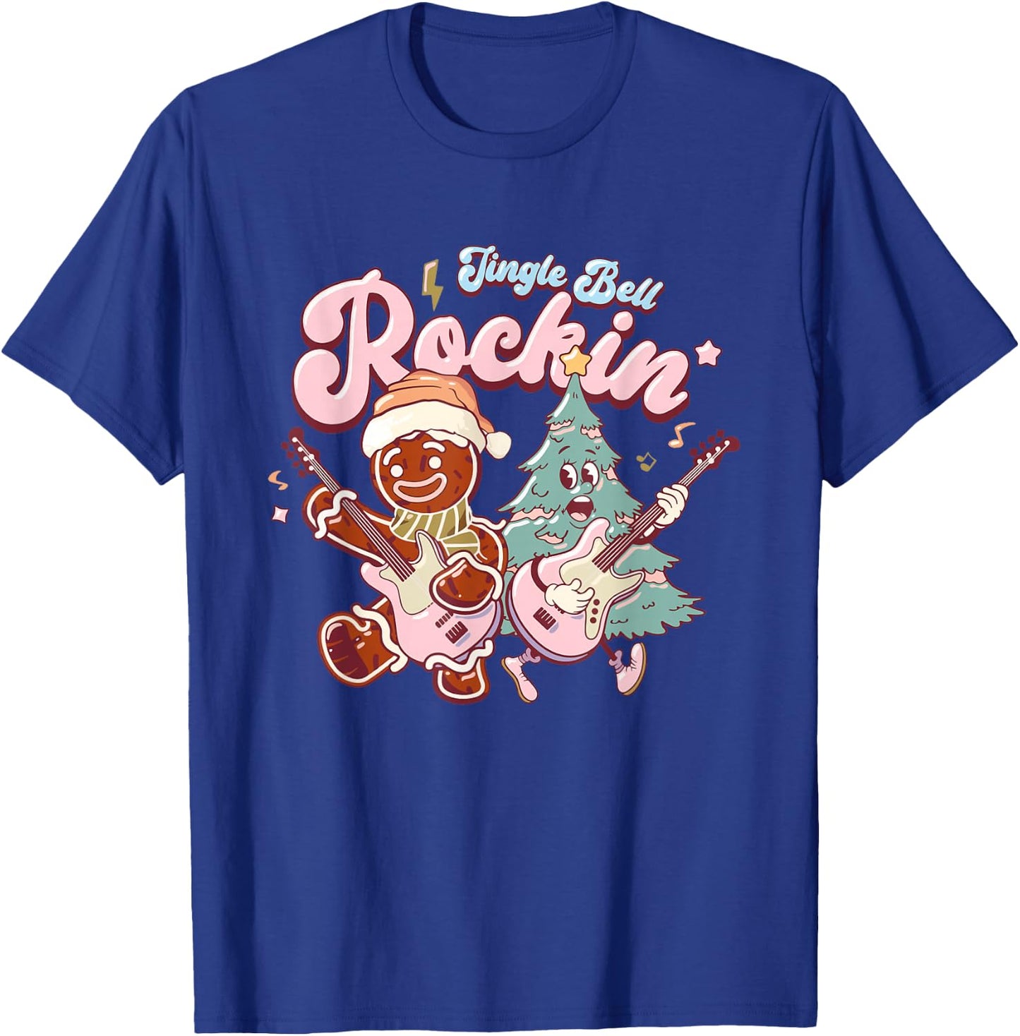 Jingle Bell Rockin Christmas Tree Guitarist Groovy Retro T-Shirt - T-Shirt | Royal