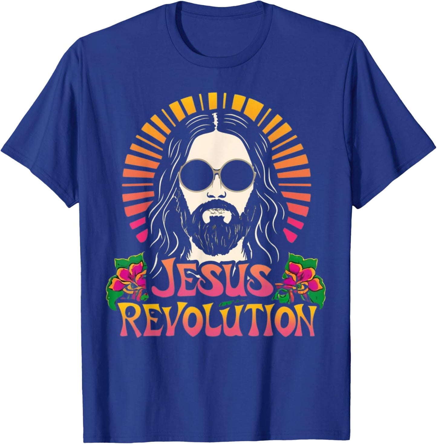 Jesus Revolution Christian Faith Retro Groovy Hippie Flower T-Shirt - T-Shirt | Royal