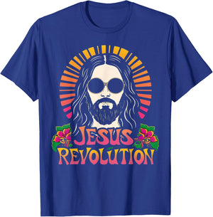 Jesus Revolution Christian Faith Retro Groovy Hippie Flower T-Shirt - T-Shirt | Royal