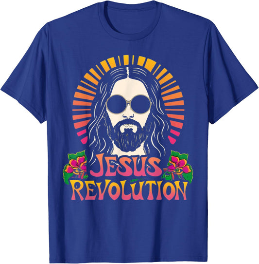 Jesus Revolution Christian Faith Retro Groovy Hippie Flower T-Shirt - T-Shirt | Royal