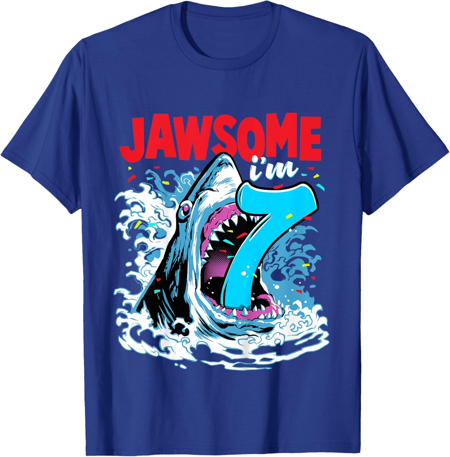 7th Birthday Shirt Shark Birthday Party Gifts for Kids 7 yr T-Shirt - T-Shirt | Royal