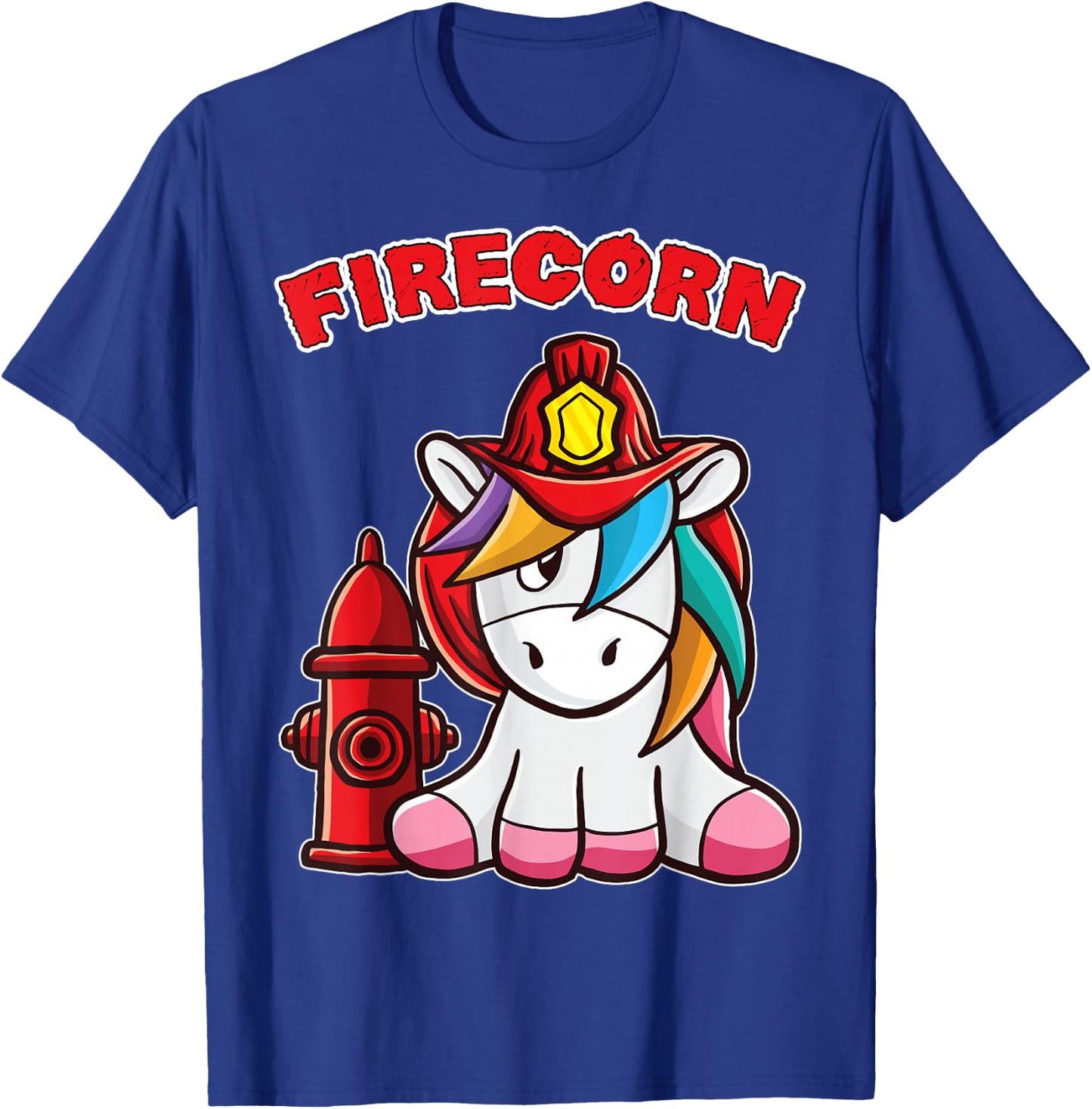 Firecorn Firefighter Unicorn with red Fireman Helmet Fire T-Shirt - T-Shirt | Royal