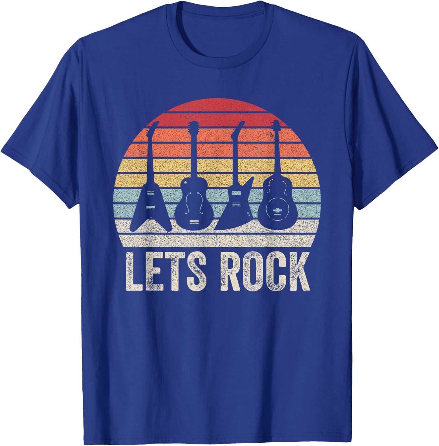 Vintage Retro Lets Rock Rock and Roll Guitar Music T-Shirt - T-Shirt | Royal