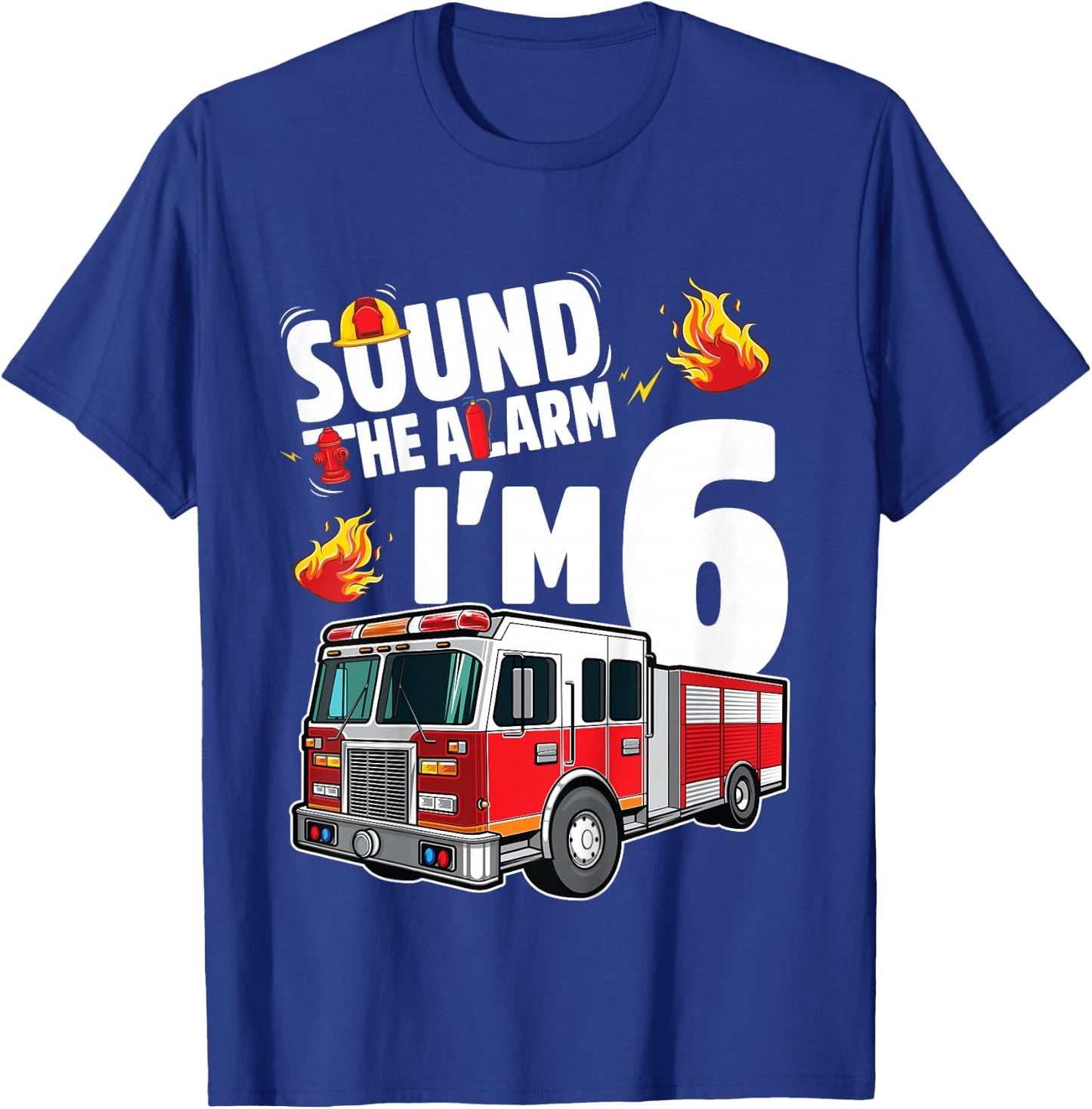 Fire Truck 6th Birthday Boy Firefighter 6 Year Old T-Shirt - T-Shirt | Royal