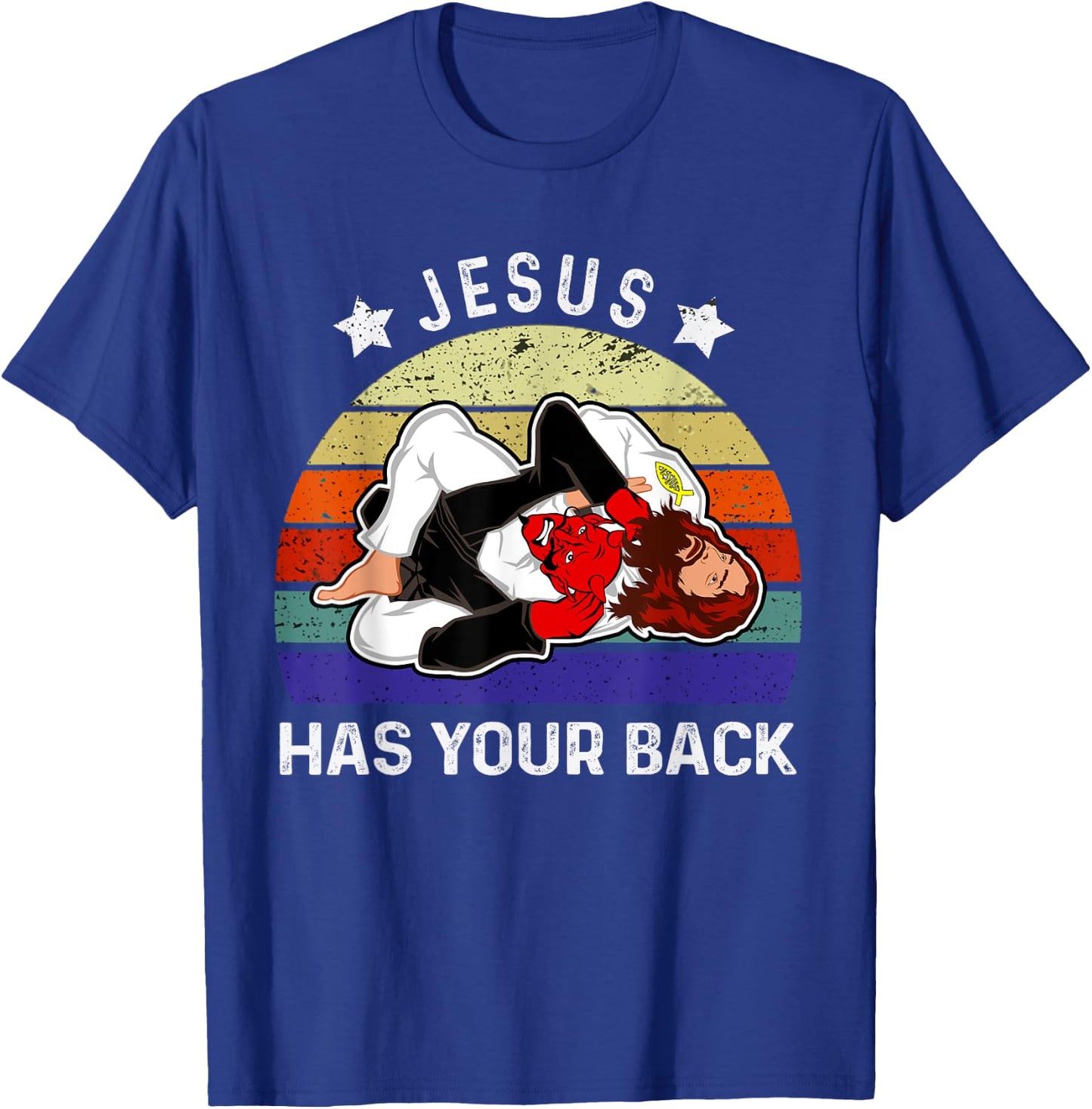 Brazilian Jiu Jitsu Jesus Jesus Has Your Back T-Shirt - T-Shirt | Royal