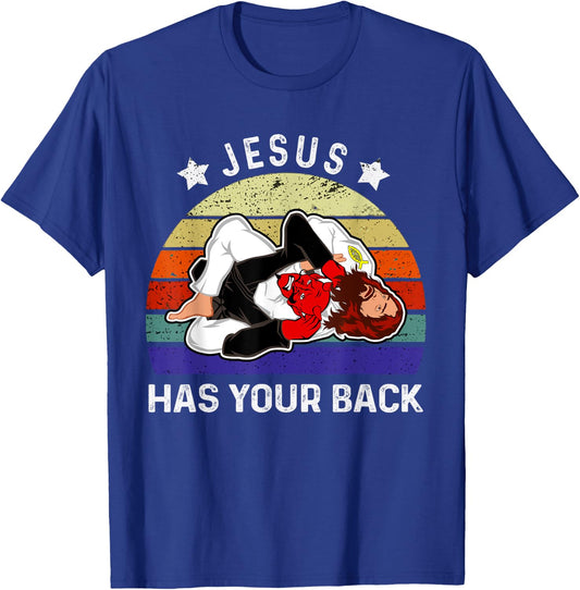 Brazilian Jiu Jitsu Jesus Jesus Has Your Back T-Shirt - T-Shirt | Royal