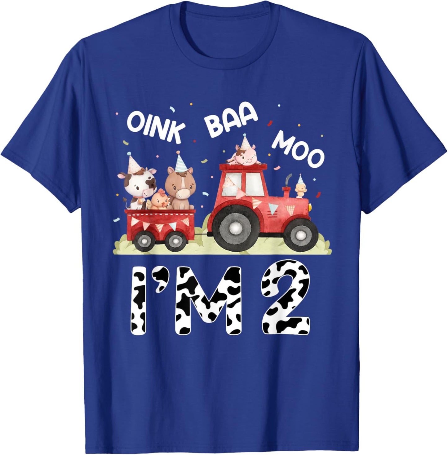 Oink Baa Moo I'm 2 Farm Animals 2nd Birthday For Kids T-Shirt - T-Shirt | Royal