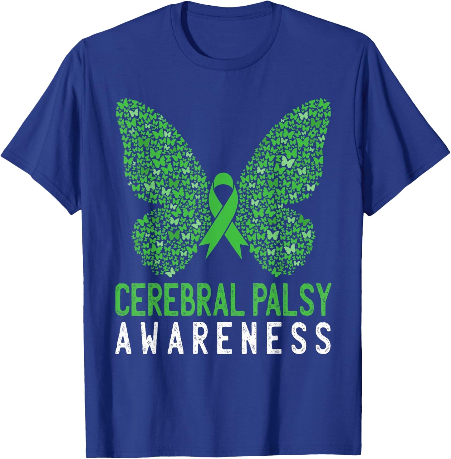 Butterfly Cerebral Palsy Awareness CP Green Ribbon Support T-Shirt - T-Shirt | Royal