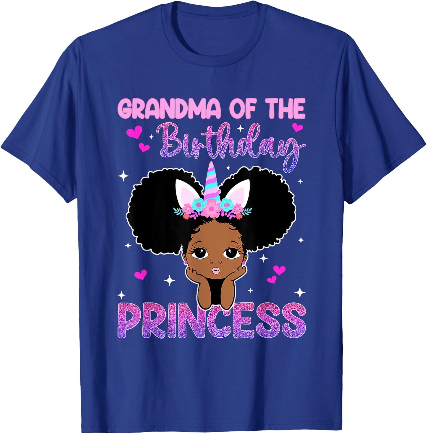 Grandma Of The Birthday Princess Melanin Black Girl Unicorn T-Shirt - T-Shirt | Royal