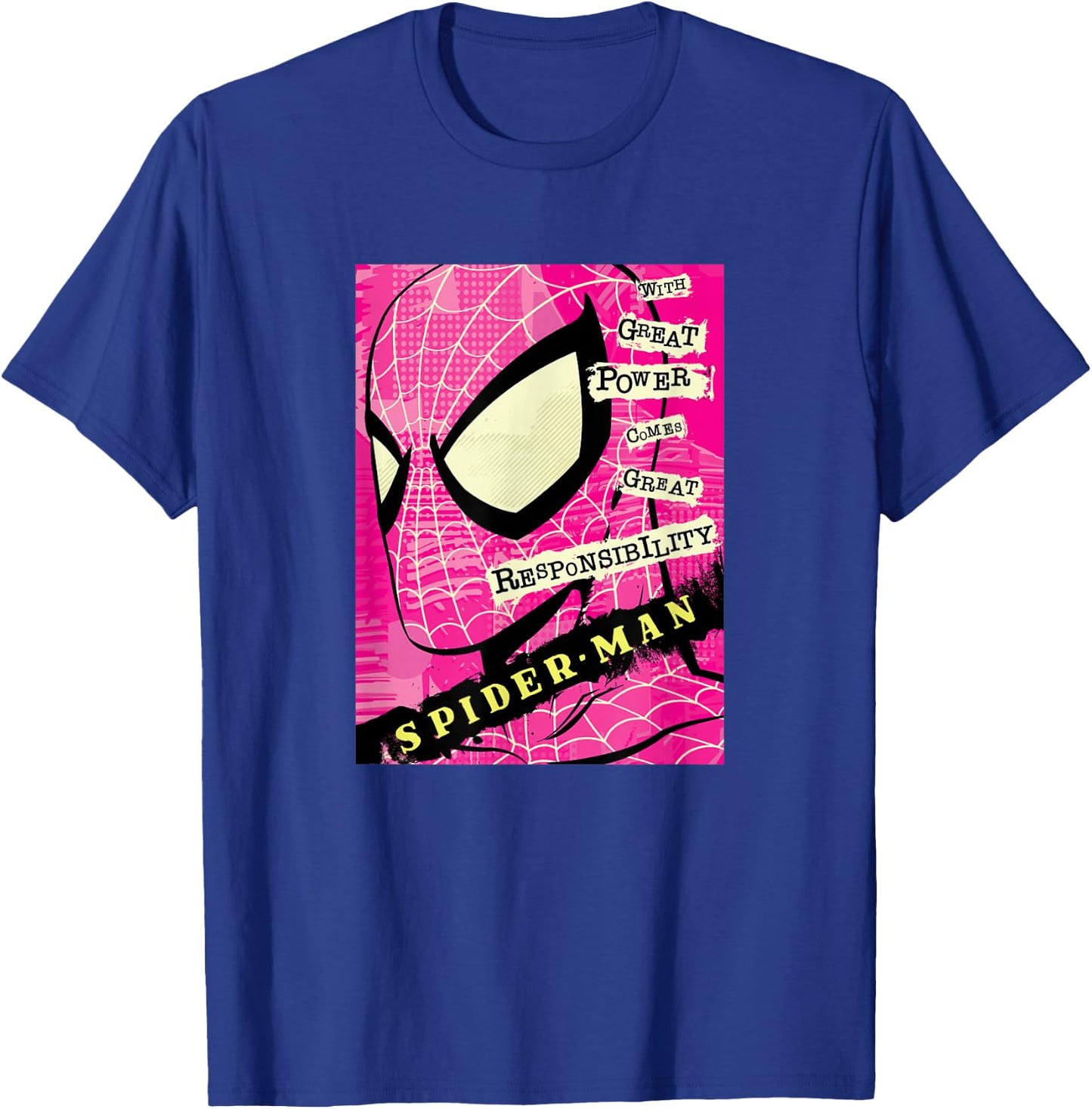 Marvel Spider-Man Great Power Great Responsibility Poster T-Shirt - T-Shirt | Royal