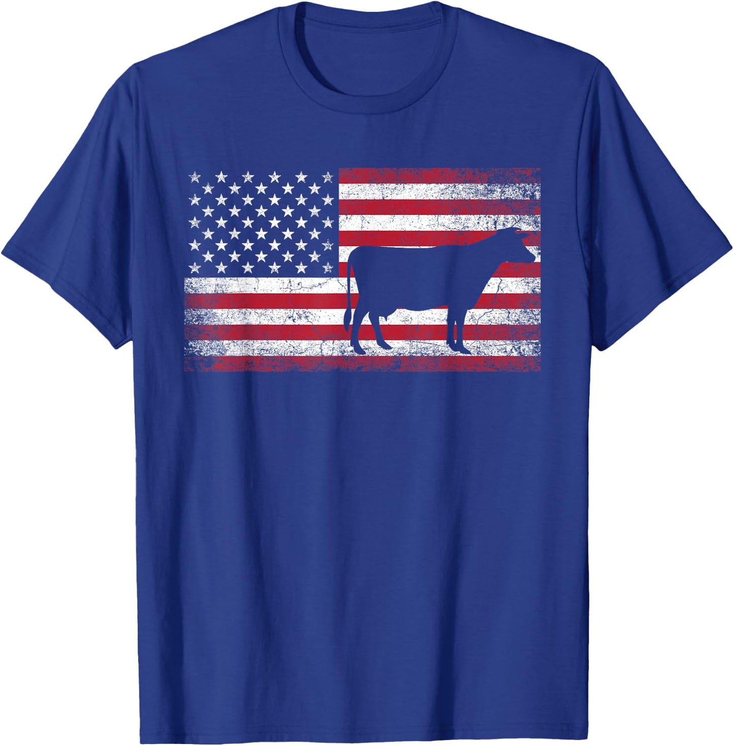 Cow Farm Farmer 4th of July American Flag Patriotic USA T-Shirt - T-Shirt | Royal