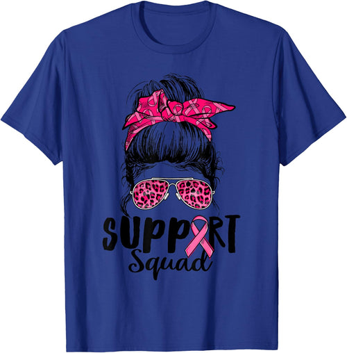 Support Squad Messy Bun Pink Warrior Breast Cancer Awareness