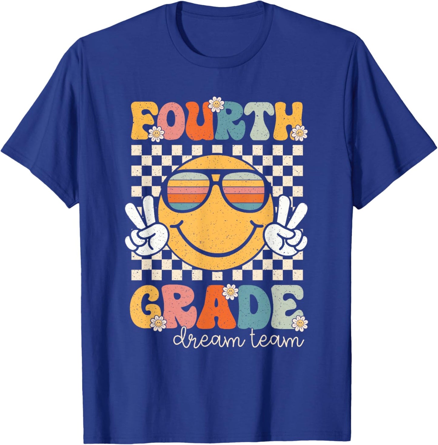 Fourth Grade Dream Team Smile Retro Back To School 4th Grade T-Shirt - T-Shirt | Royal