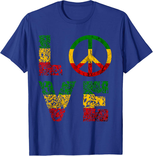 Reggae Peace Love Hippie Rasta Reggae Music Jamaica T-Shirt - T-Shirt | Royal
