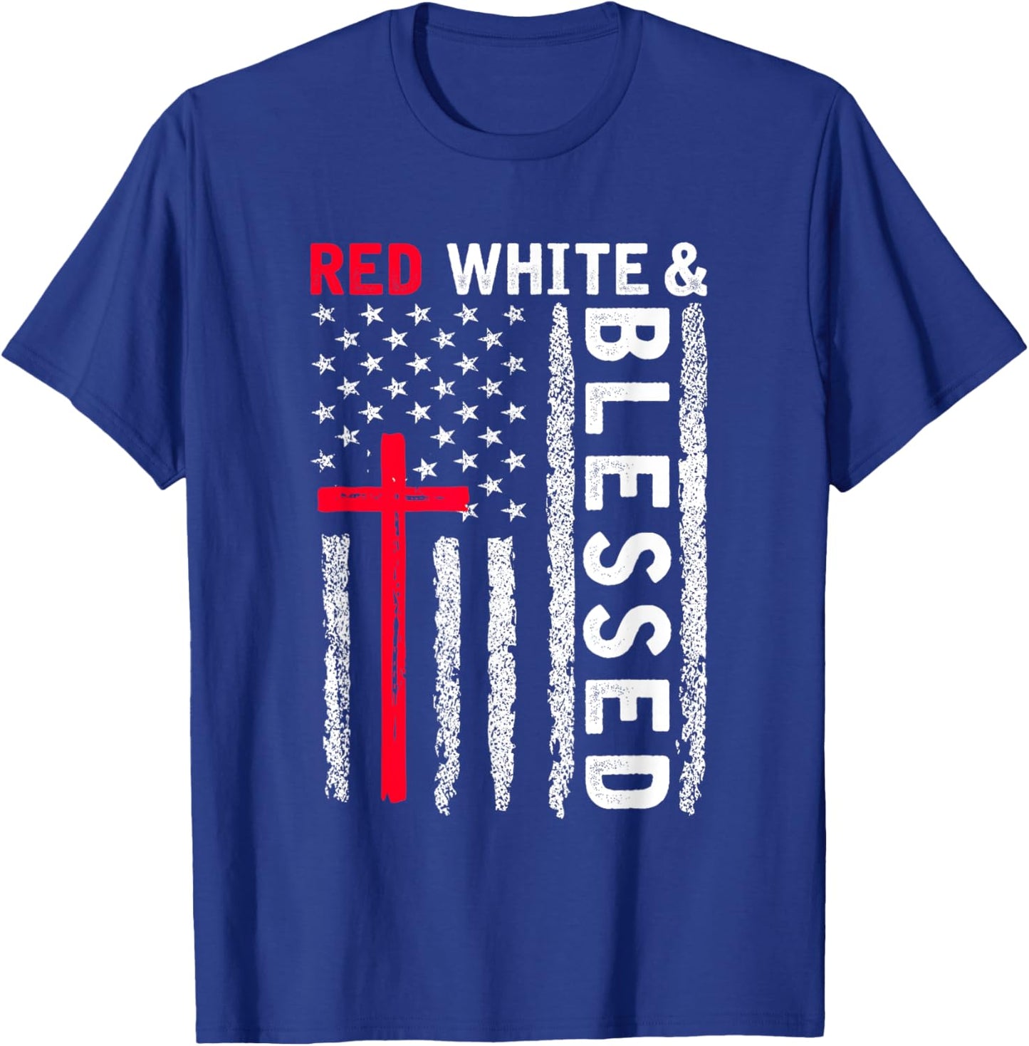 Christian Cross Red White & Blessed 4th Of July Men Women T-Shirt - T-Shirt | Royal