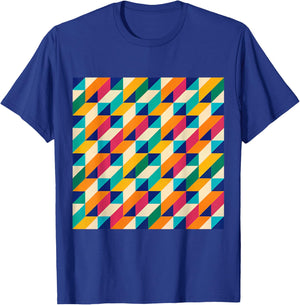 Geometric Triangle Retro Pattern Multicolor Optical Illusion T-Shirt - T-Shirt | Royal