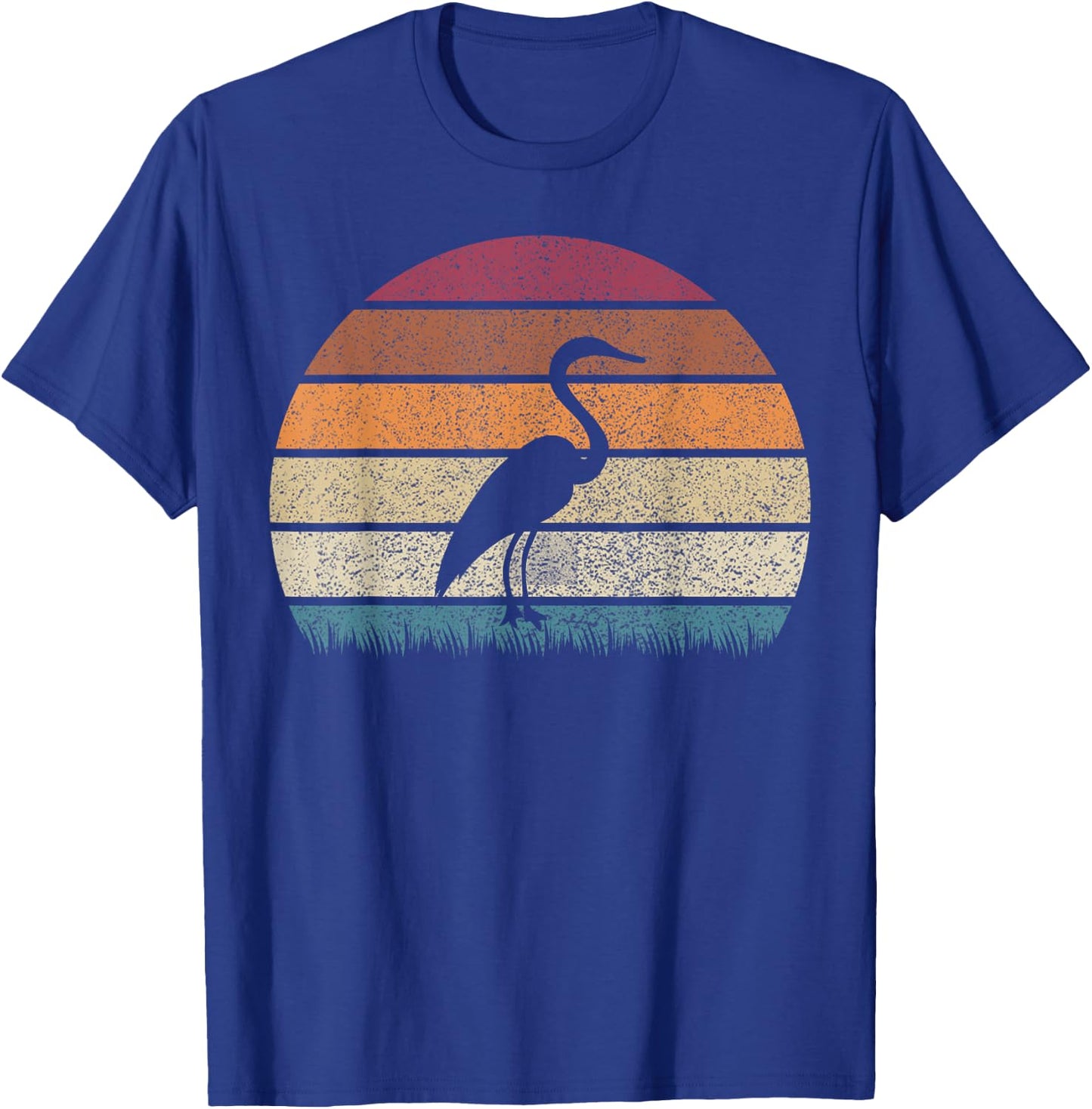 Vintage Retro Sunset Grey Heron Bird Lover Silhouette T-Shirt - T-Shirt | Royal