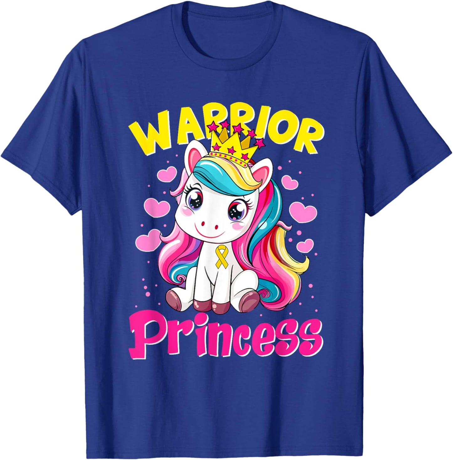 Warrior Princess Unicorn Girls Childhood Cancer Awareness T-Shirt - T-Shirt | Royal