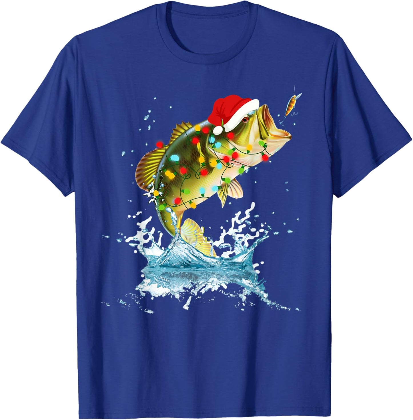 Funny Bass Fishing Santa Hat Christmas Pajama Fishermen Fish T-Shirt - T-Shirt | Royal