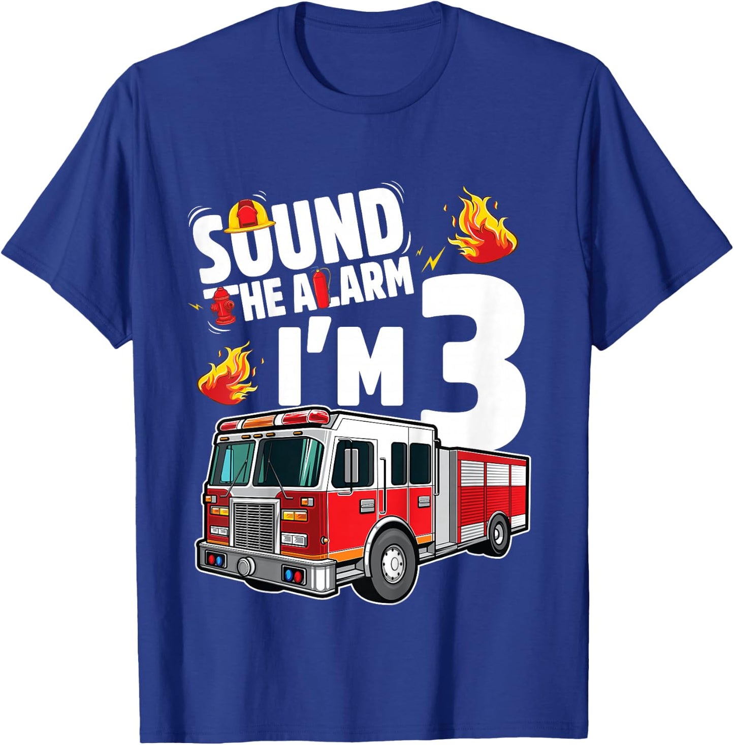 Fire Truck 3rd Birthday Boy Firefighter 3 Year Old T-Shirt - T-Shirt | Royal