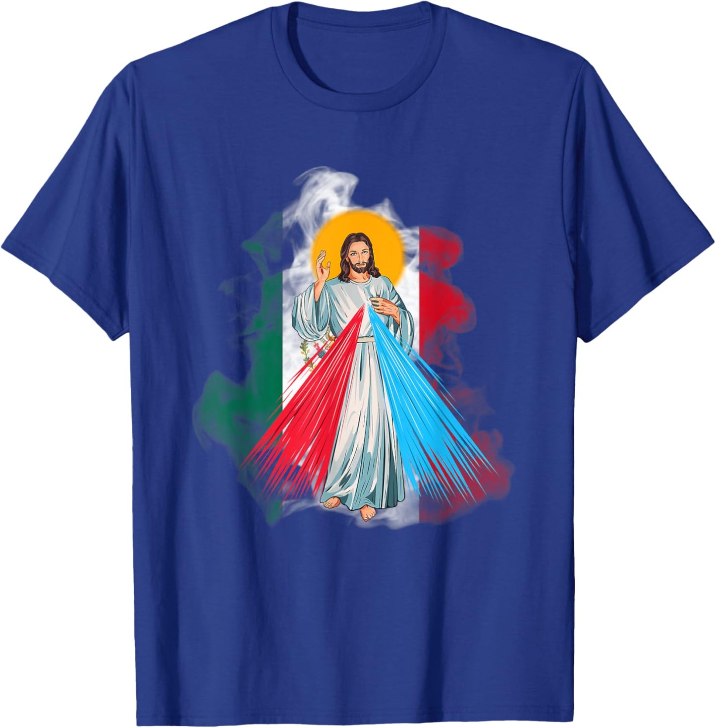 Mercy of JESUS CHRIST with the flag of Mexico. Christian T-Shirt - T-Shirt | Royal