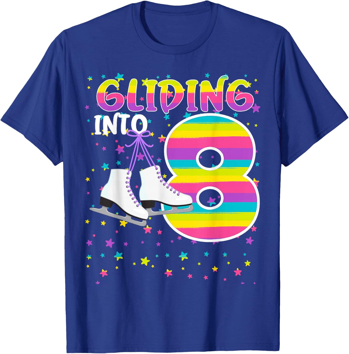 Kids Gliding Into 8 Years Let's Skate I'm 8 Ice Skate Party T-Shirt - T-Shirt | Royal